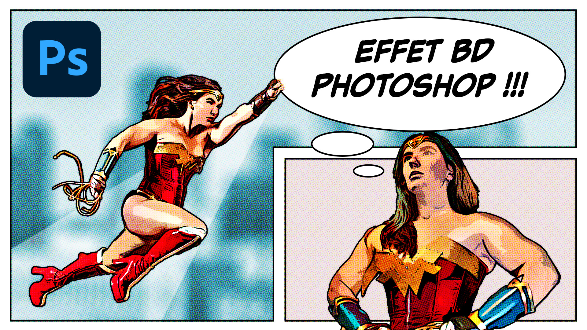 Dans ce tuto Photoshop je vous propose de voir comment faire un effet BD (comics ou cartoon) à partir d'une photo.